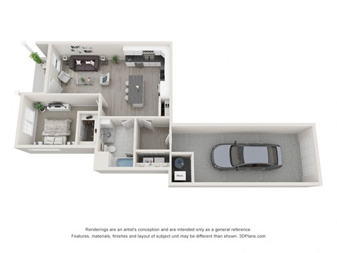 Floor plan for 1 bed, 1 bath, 785 sqft